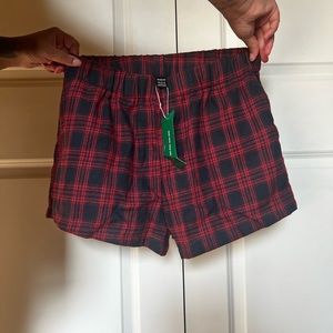 red plaid shorts